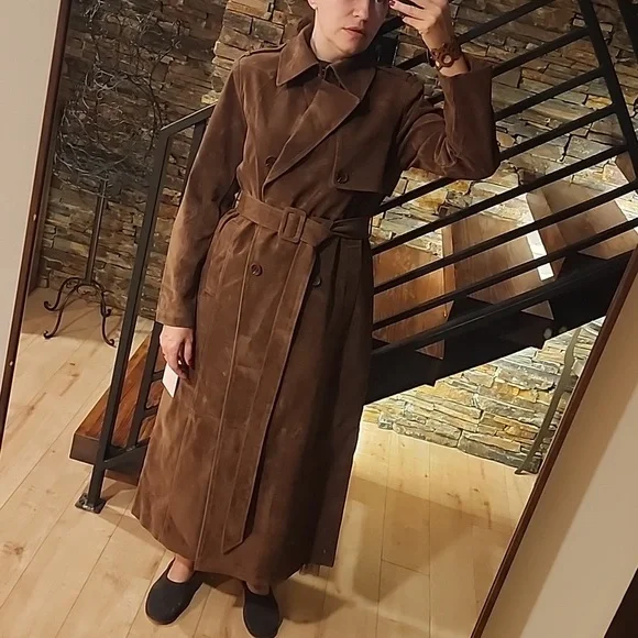 Corrin Faux Suede Trench Coat - Picture 4 of 16